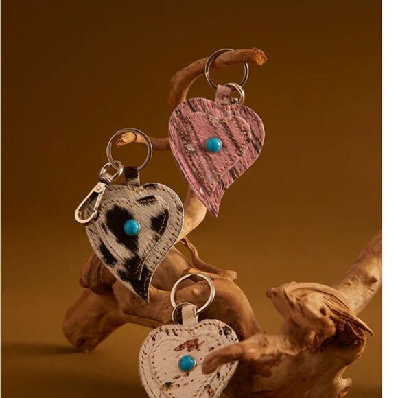 Myra Bag Hearts Love Key Fob/White/Brown - Picture 6 of 6